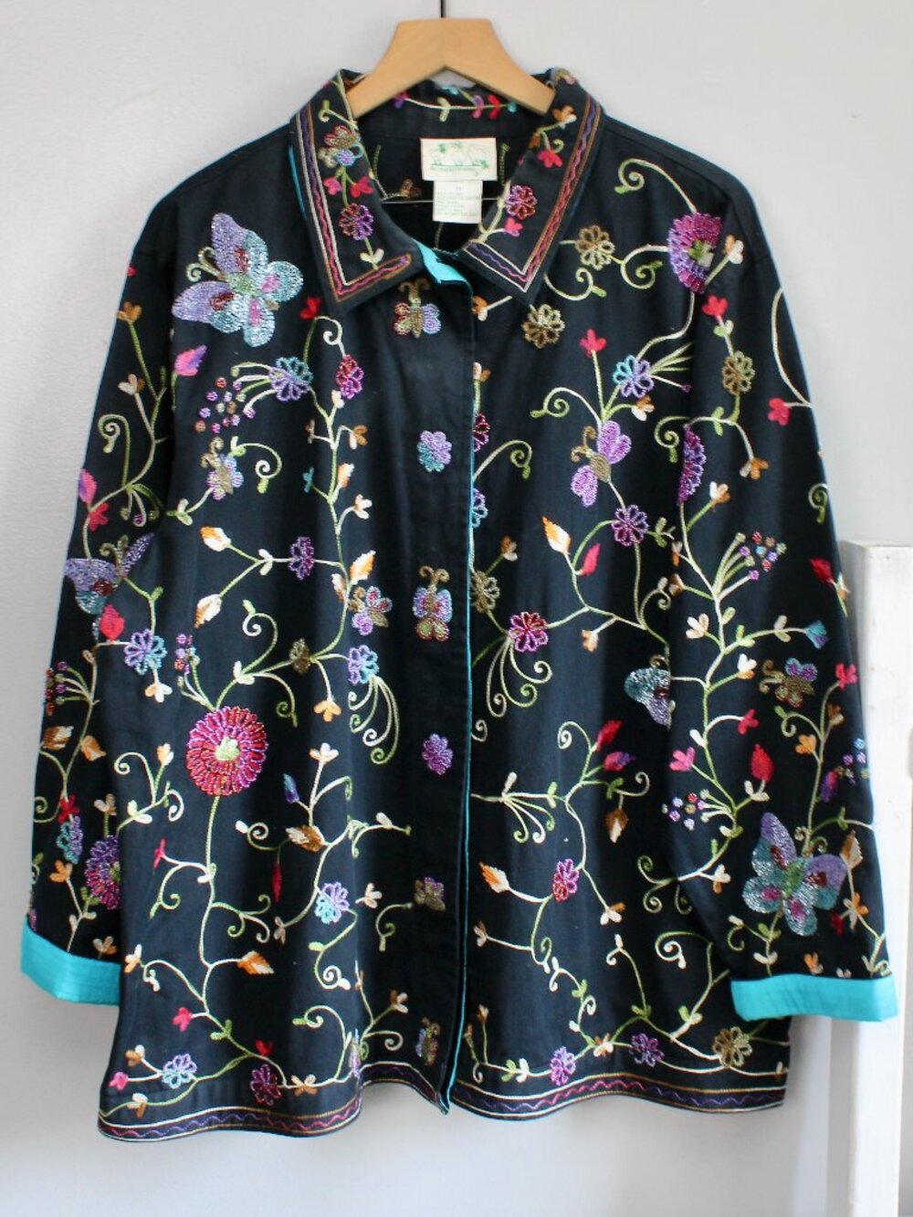 The Quacker Factory VTG 90s Y2K Floral Butterfly Embroidered Beaded Jacket sz 1X